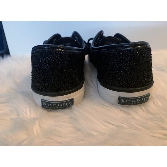 Sperry Seacoast Black Glitter Caviar Sneakers-6 - Picture 8 of 12
